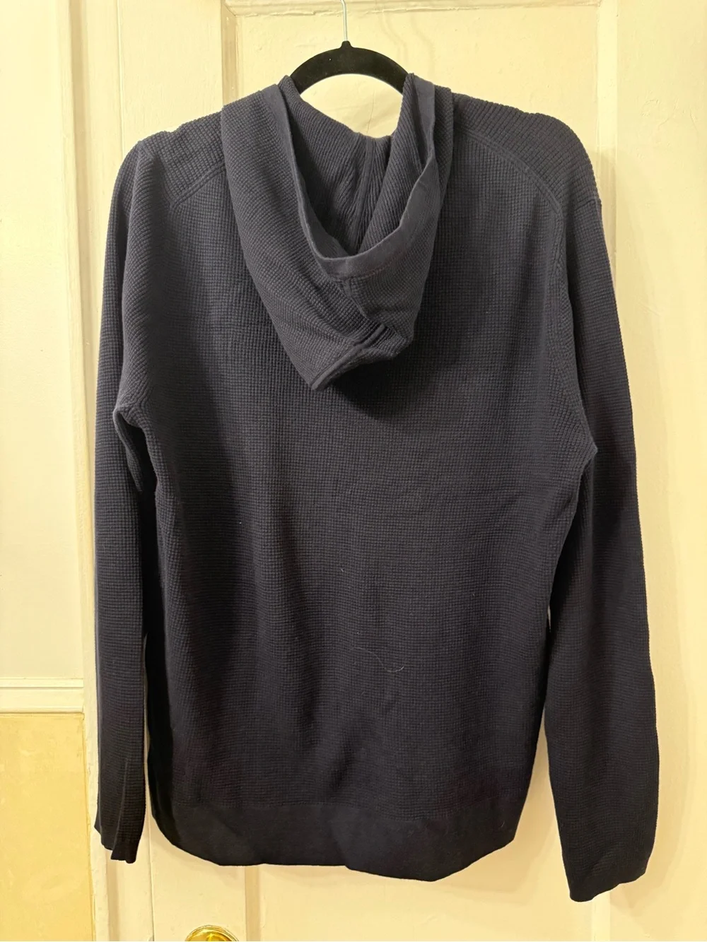 NAADAM  Cashmere Cotton Navy Waffle-Knit Hooded Sweater